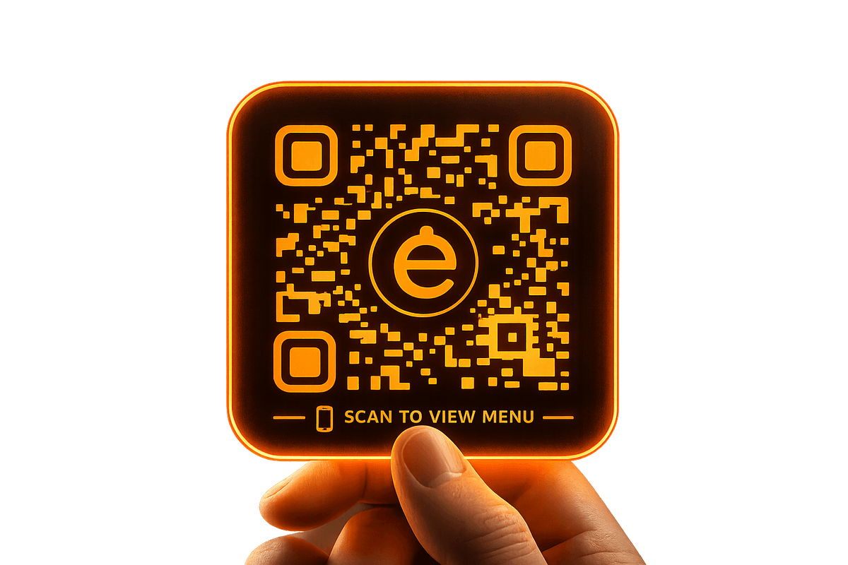 Digital restaurant menu preview with a QR code