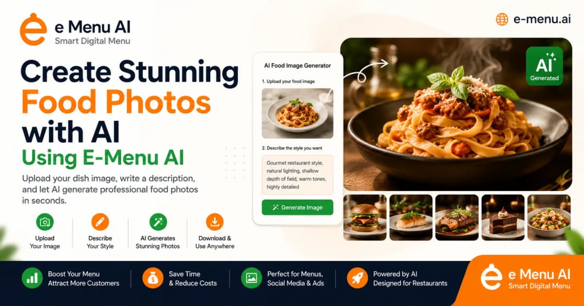 Create Stunning Food Photos with AI Using E-Menu AI