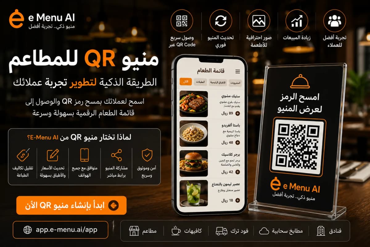 منيو QR للمطاعم | أنشئ منيو إلكتروني احترافي مع E-Menu AI