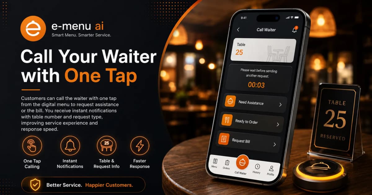 Call Waiter Instantly with e-menu ai