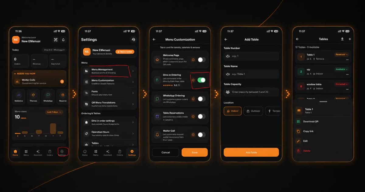 How to Set Up Dine-In Ordering on eMenu AI